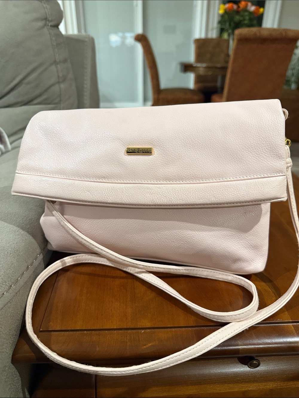 Pale Pink 👜 Via Piaggi Genuine Leather 2-in-1 Crossbody & Clutch
